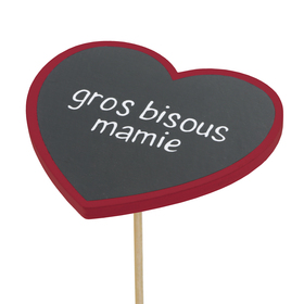 Heart Gros Bisous Mamie 8cm on 50cm stick FSC Mix red