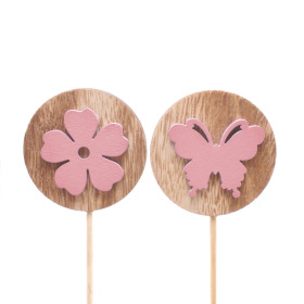 Flora and Fauna 5.5cm on 10cm stick pink assorted x2