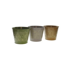 Zinc pot Culture Tribal Ø10.2/7.5xH9.2cm ES9 assorted x3