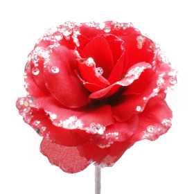 Glitter Rose 10cm on 50cm stick red
