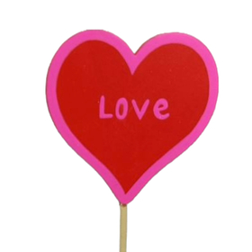 Loving Heart 8x7.5cm red/hot pink on 50cm stick