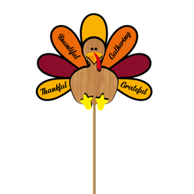 3D Wooden Turkey 9x7.5cm on 50cm stick