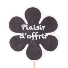 Wooden Flower Plaisir d'offrir 8cm on 50cm stick white