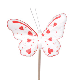 Vlinder With Love 7,5cm op 50cm stok wit