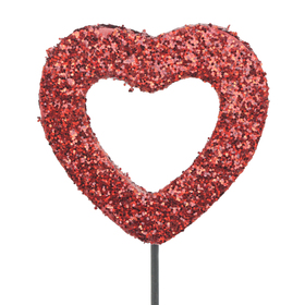 Heart Large Open Glitter 4in on 20in stick red