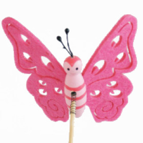 Vlinder Vilt 7cm op 15cm stok roze