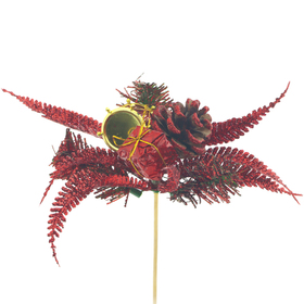 Tambour de Noël avec paillettes 8cm sur pique 50cm rouge
