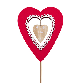 Heart Valentina 7.5x9cm on 50cm stick FSC* red