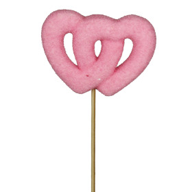Heart Double Heart 10cm on 50cm stick pink