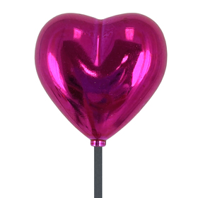 Heart Shiny 2.8in on 20in stick hot pink