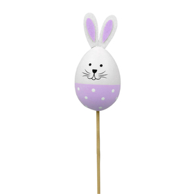 Egg Rabbit with dots 3x1.6in on 20in stick lavander