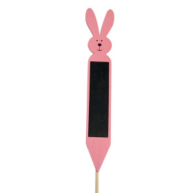 Chalkboard Rabbit 18cm pink with clip&pencil on 40cm stick