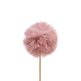 Fluffy Ball 5cm op 10cm stok oud roze