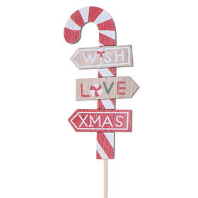 Candy Cane Signs 9cm op 10cm stok FSC* rood/wit