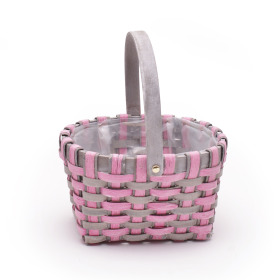 Basket Stripes Oval With Handle 8.3x7.5in rosado