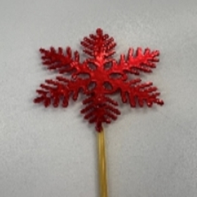 Christmas Snowflake 9cm on 50cm stick red