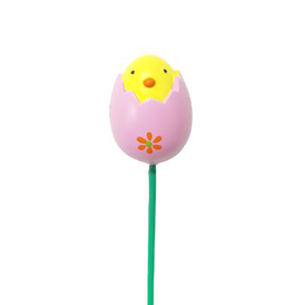 Yellow Birdie in Egg 4x6cm on 50cm stick pink