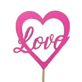 Love in Heart 8x7.5cm on 50cm stick pink