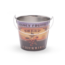 Zinc Bucket Fancy Fruits Cherries Ø5 H4.5in