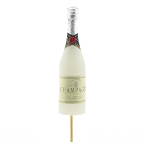 Champagneflesje 11cm op 50cm stok wit