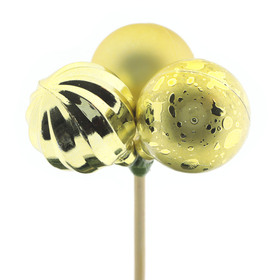 Christmas Balls Trio Mixed 4cm on 50cm stick gold