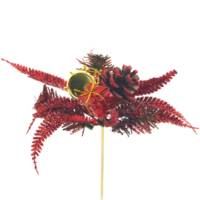 Kerst Trommel met glitter 8cm op 50cm stok rood