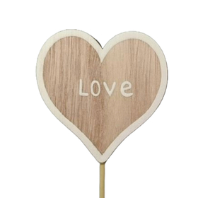 Loving Heart 8x7.5cm natural/white on 50cm stick