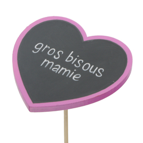 Heart Gros Bisous Mamie 8cm on 50cm stick FSC Mix fuchsia