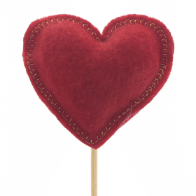 Pick felt heart 7x7cm on a 48cm stick red