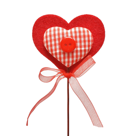 Hart Button 7cm op 12cm stok rood
