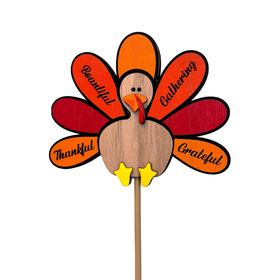 Wooden Turkey 3.5x3in on 20in stick