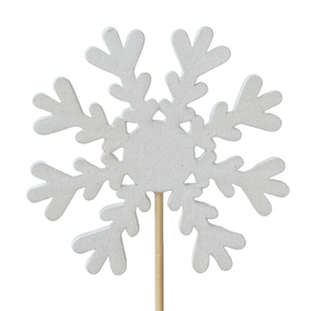 Snowflake 10cm metallic white on 50cm stick