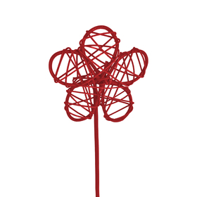 Rattan Flower 6cm on 15cm stick red