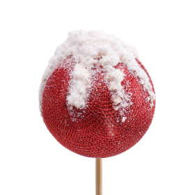 Kerstbal Blinky 8cm op 50cm stok rood