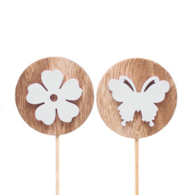 Flora and Fauna 5.5cm on 10cm stick white assorted x2
