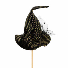 Sombrero de bruja Duvessa 13cm en palo 50cm negro/oro