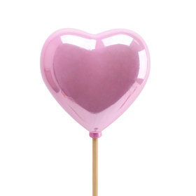 Heart Pearly 6.5cm on 50cm stick pink