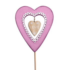 Heart Valentina 7.5x9cm on 50cm stick FSC* pink
