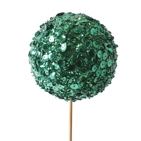 Christmas Ball Betty with glitter 8cm on 50cm stick green