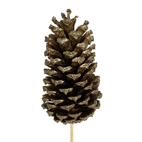 Xmas Pinecone 4in on 20in stick gold w/ gold glitter