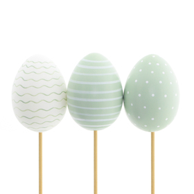 Egg April 6cm on 50cm stick green assorted x3