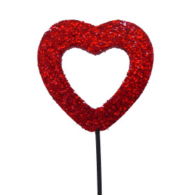 Heart Large Open Glitter 4in on 20in stick red