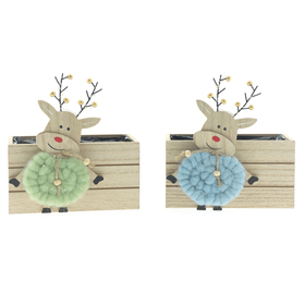 MDF Christmas Planter with reindeer, 2ass FSC* incl. LED