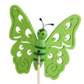 Vlinder Vilt 7cm op 15cm stok groen