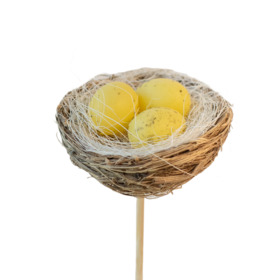 Nest with eggs 7cm on 50cm stick yellow