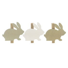 Haas Rabbits 4cm op knijper FSC* natural/wit assorti x3