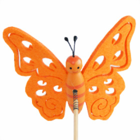 Vlinder Vilt 9cm op 50cm stok oranje