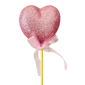 Heart Glitter 2.75in on 20in stick blush pink