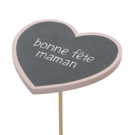Hart Bonne Fête Maman 8cm op 50cm stok FSC Mix licht roze