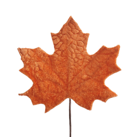 Velvet Autumn leaf 13cm on 10cm stick orange